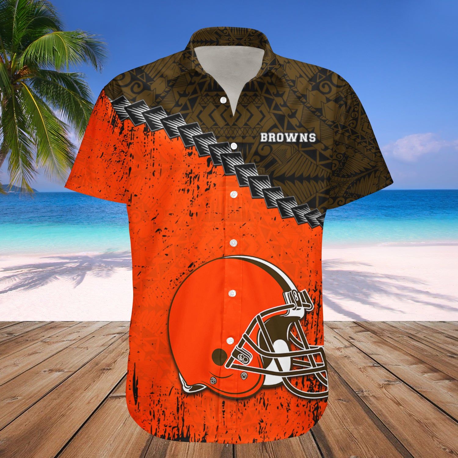 Cleveland Browns Hawaii Shirt Grunge Polynesian Tattoo – NFL