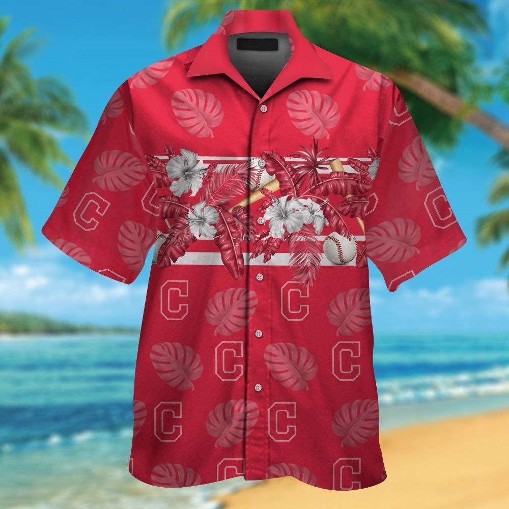 Cleveland Indians Short Sleeve Button Up Tropical Hawaiian Shirt VER014