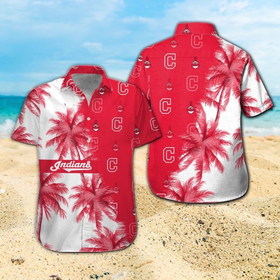 Cleveland Indians Short Sleeve Button Up Tropical Hawaiian Shirt VER02