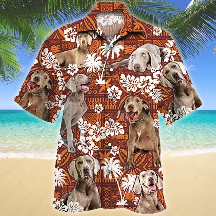 Clever Weimaraner Dog Lovers Red Tribal Pattern Tropical Design Trendy Hawaiian Shirt Clever Weimaraner Dog Lovers Red Tribal Pattern Tropical Design Trendy Hawaiian Shirt
