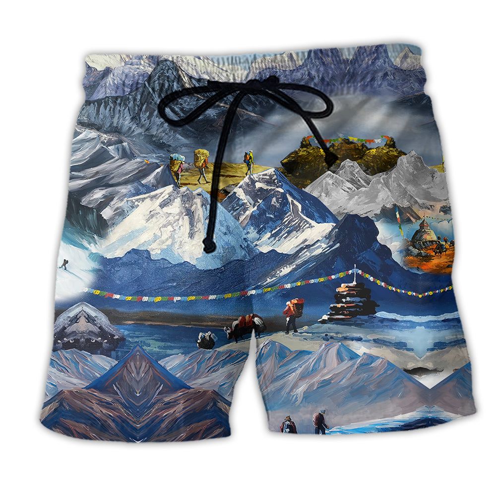 Climbing The Mountains Are Calling I Must Go Trendy Aloha Hawaiian Beach Shorts