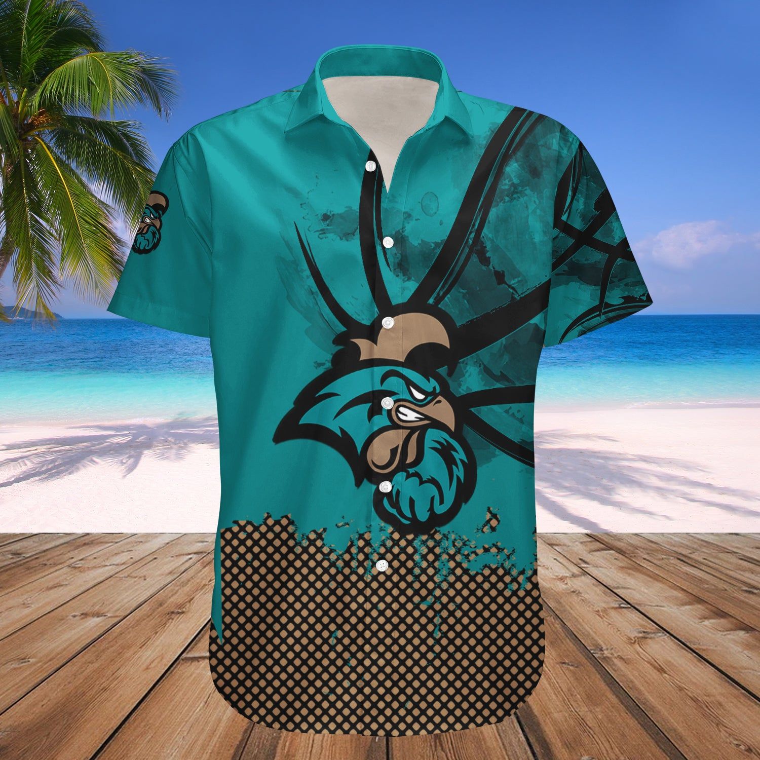 Coastal Carolina Chanticleers Hawaii Shirt Basketball Net Grunge Pattern – NCAA