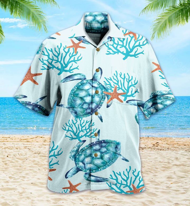 Coatal Life Coral And Turtle Blue Hawaiian Shirt 3D Summer Gifts