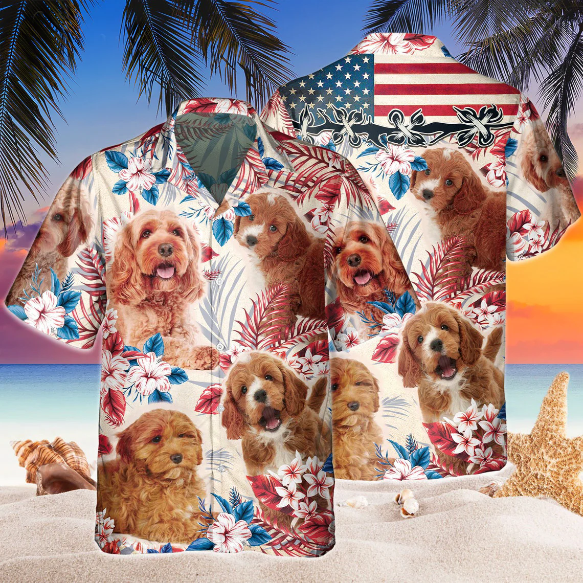 Cockapoo Dog United States Flag Hawaiian Flowers All Over Printed 3D Hawaiian Shirt Cockapoo Dog United States Flag Hawaiian Flowers All Over Printed 3D Hawaiian Shirt