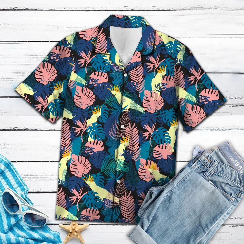Cockatoo Parrot Palm Leaves Trendy Hawaiian Shirt, Parrot Lover Trendy Hawaiian Shirt For