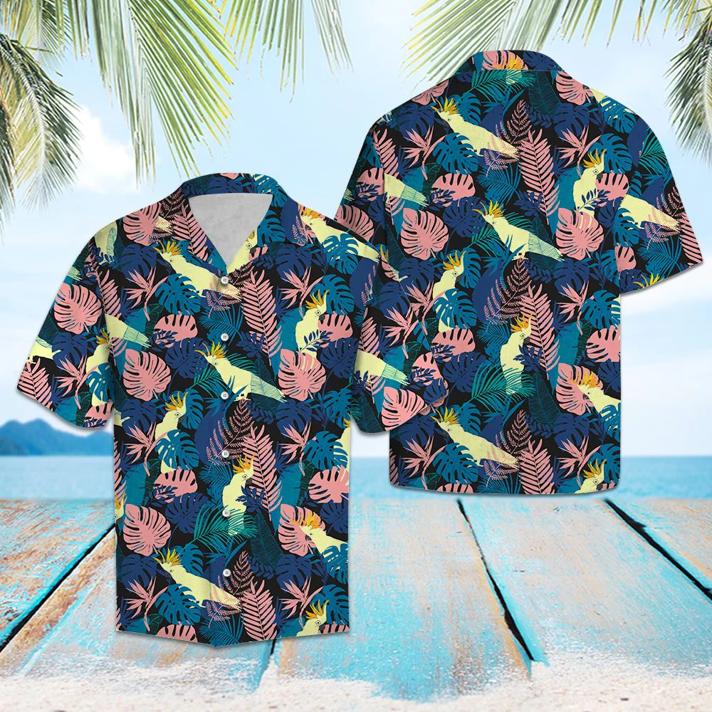Cockatoo Parrot Palm Leaves Trendy Hawaiian Shirt, Parrot Lover Trendy Hawaiian Shirt For