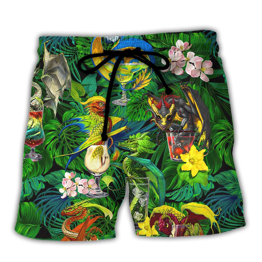 Cocktail And Dragon Tropical Hello Summer Trendy Aloha Hawaiian Beach Shorts Cocktail And Dragon Tropical Hello Summer Trendy Aloha Hawaiian Beach Shorts