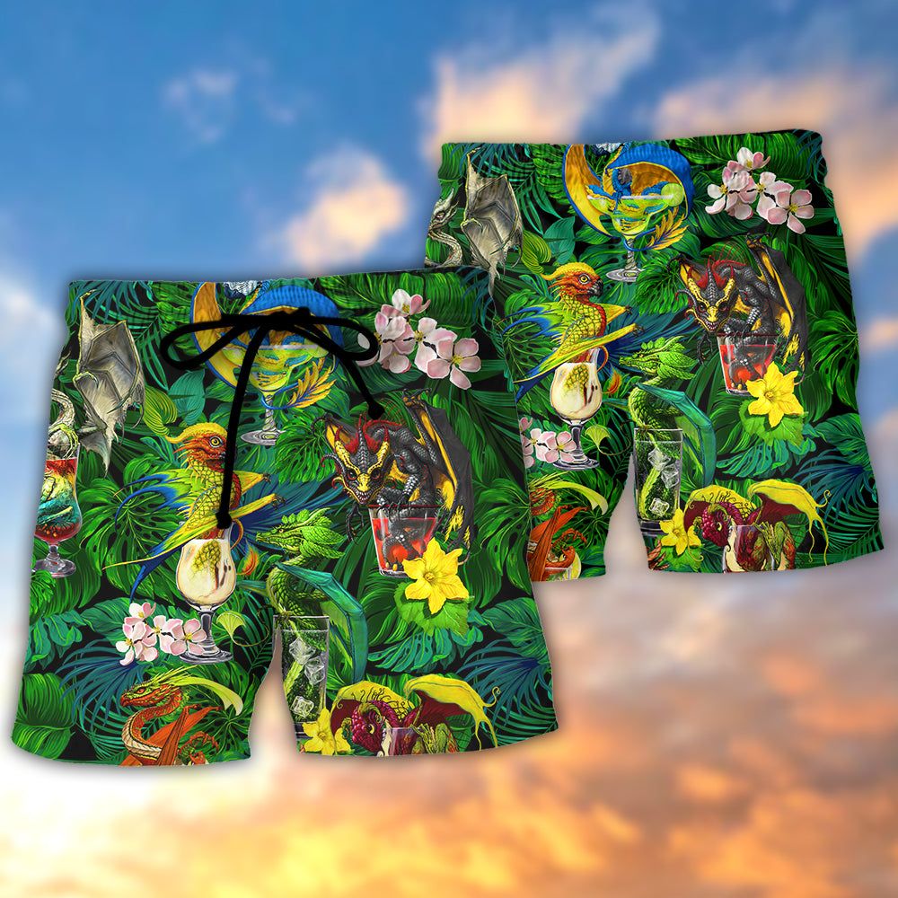 Cocktail And Dragon Tropical Hello Summer Trendy Aloha Hawaiian Beach Shorts