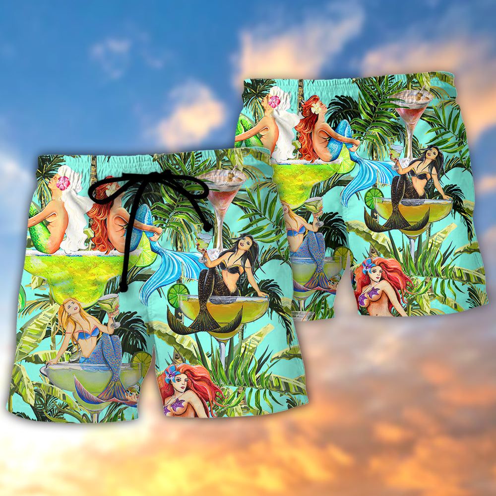 Cocktail And Mermaid Fantasy Beautiful Tropical Trendy Aloha Hawaiian Beach Shorts