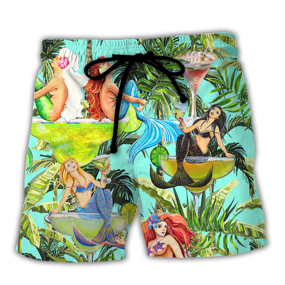 Cocktail And Mermaid Fantasy Beautiful Tropical Trendy Aloha Hawaiian Beach Shorts Cocktail And Mermaid Fantasy Beautiful Tropical Trendy Aloha Hawaiian Beach Shorts
