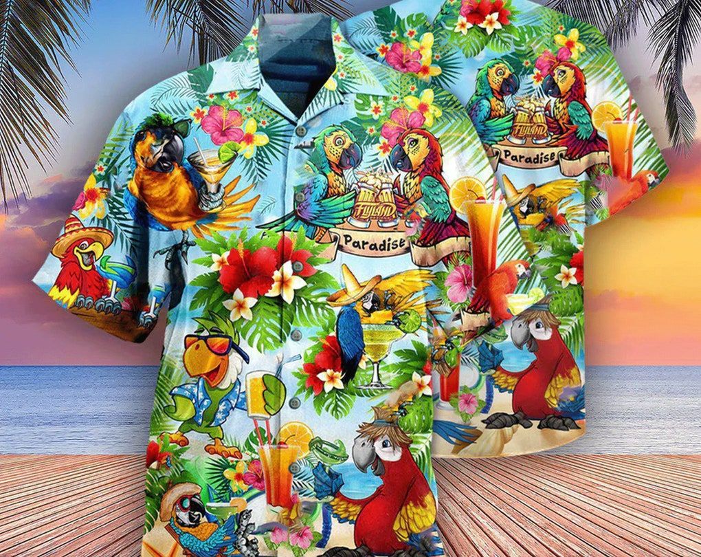 Cocktail And Parrots It’s Five Oclock Somewhere Style Trendy Hawaiian Shirt, Aloha Short Sleeve Button Down, Gift For Family, Hawaiian Set Gift