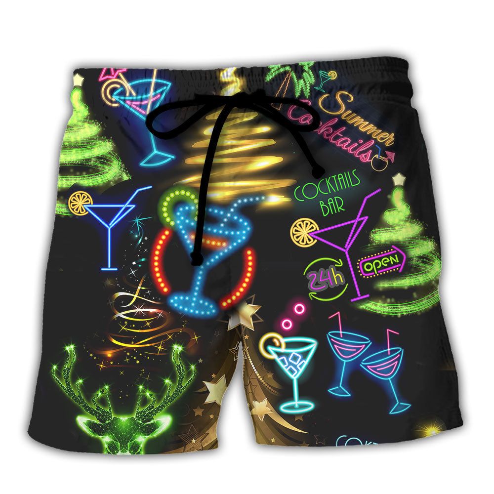 Cocktail Christmas Neon Art Drinking Trendy Aloha Hawaiian Beach Shorts Cocktail Christmas Neon Art Drinking Trendy Aloha Hawaiian Beach Shorts