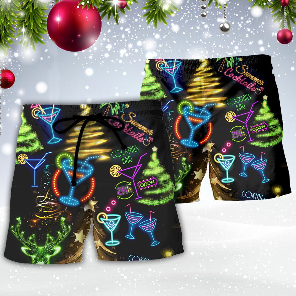 Cocktail Christmas Neon Art Drinking Trendy Aloha Hawaiian Beach Shorts