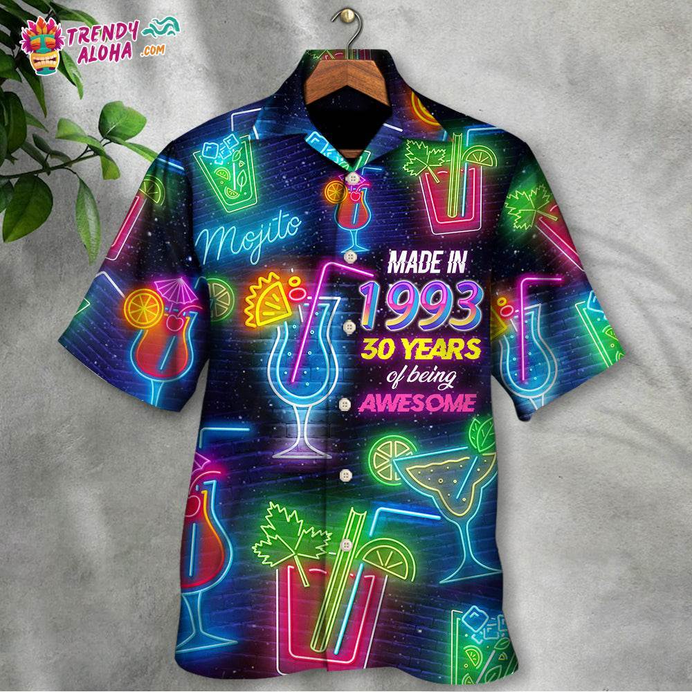 Cocktail Drinking Cocktail Made In 1993 Neon Style Hawaiian Shirt – Trendy Aloha