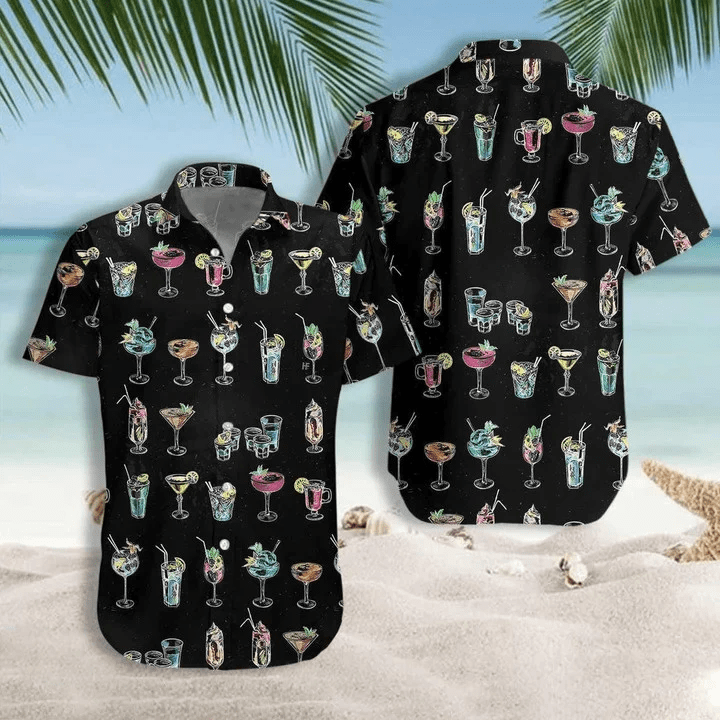 Cocktail For You Gift For Bartender Black Background Trendy Hawaiian Shirt