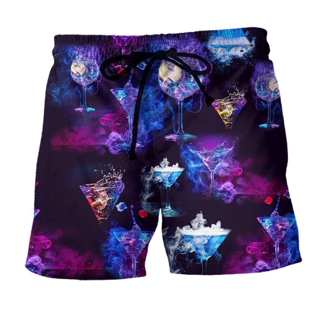 Cocktail Love The Moon Purple Trendy Aloha Hawaiian Beach Shorts Cocktail Love The Moon Purple Trendy Aloha Hawaiian Beach Shorts