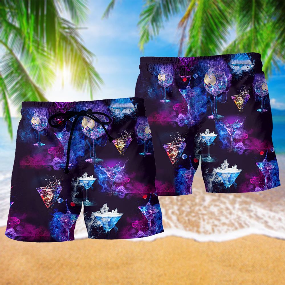 Cocktail Love The Moon Purple Trendy Aloha Hawaiian Beach Shorts