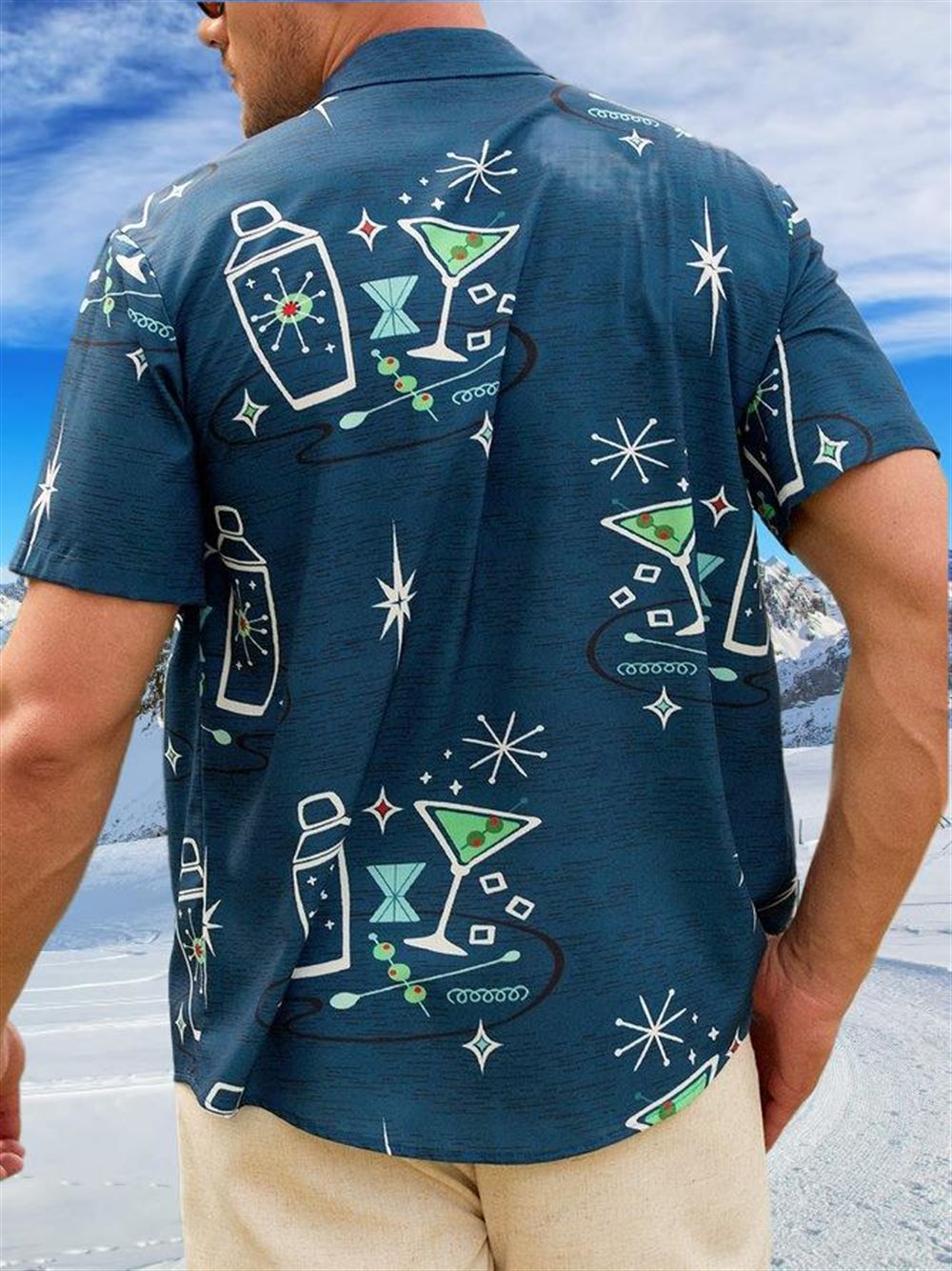 Cocktail Martini Shaker Graphic Tipsy Spirit Vintage Geometric Hawaiian Shirt