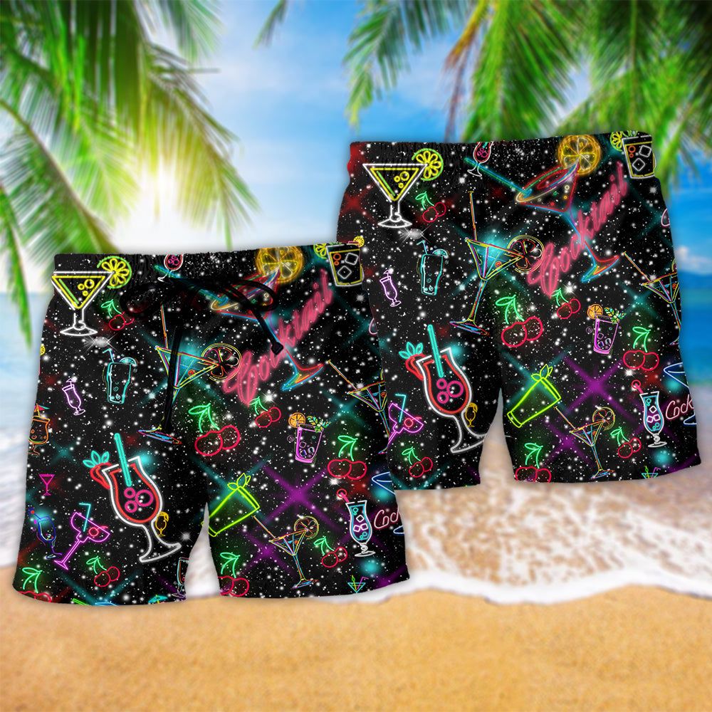 Cocktail Neon Love Style Trendy Aloha Hawaiian Beach Shorts