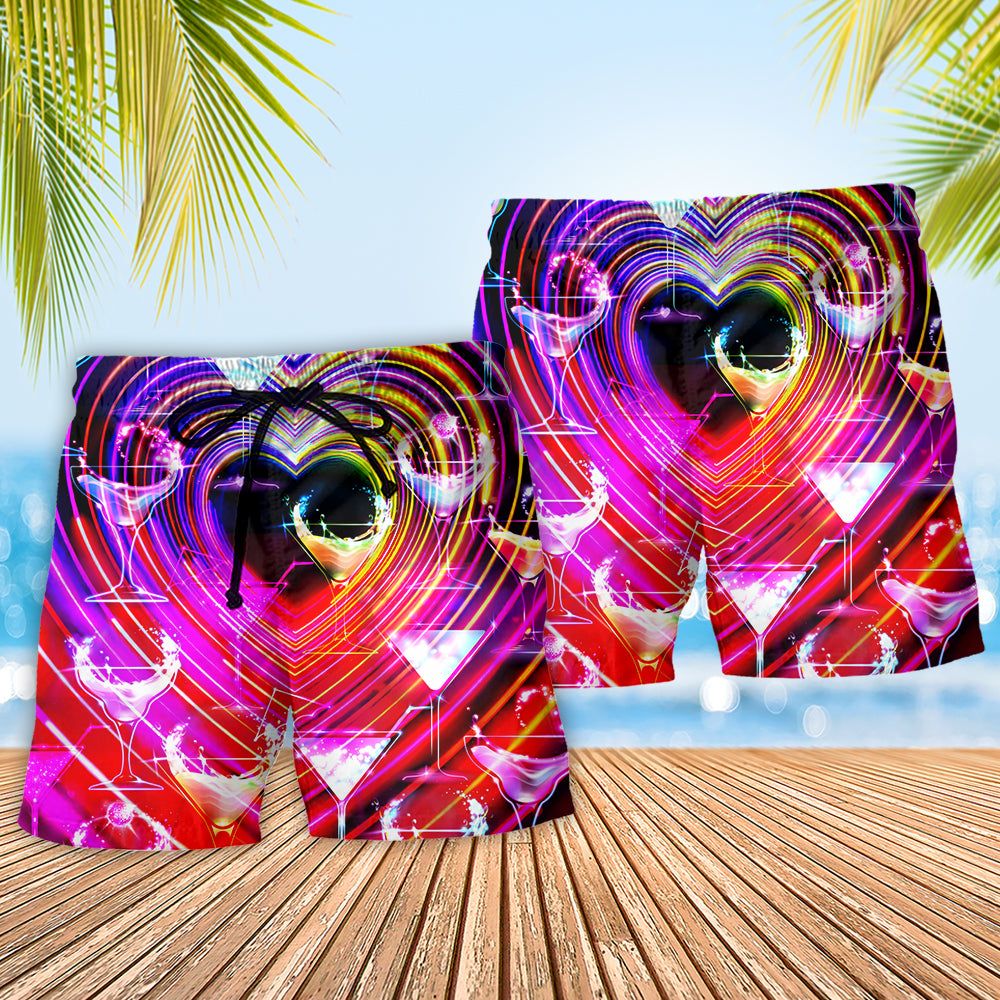 Cocktail Party Romantic Sweet Heart Neon Light Trendy Aloha Hawaiian Beach Shorts