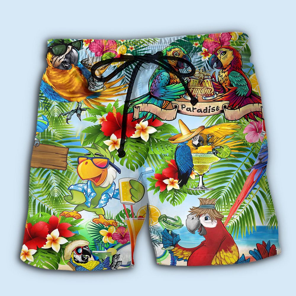 Cocktails It’s Five Oclock Somewhere Funny Parrot Trendy Aloha Hawaiian Beach Shorts