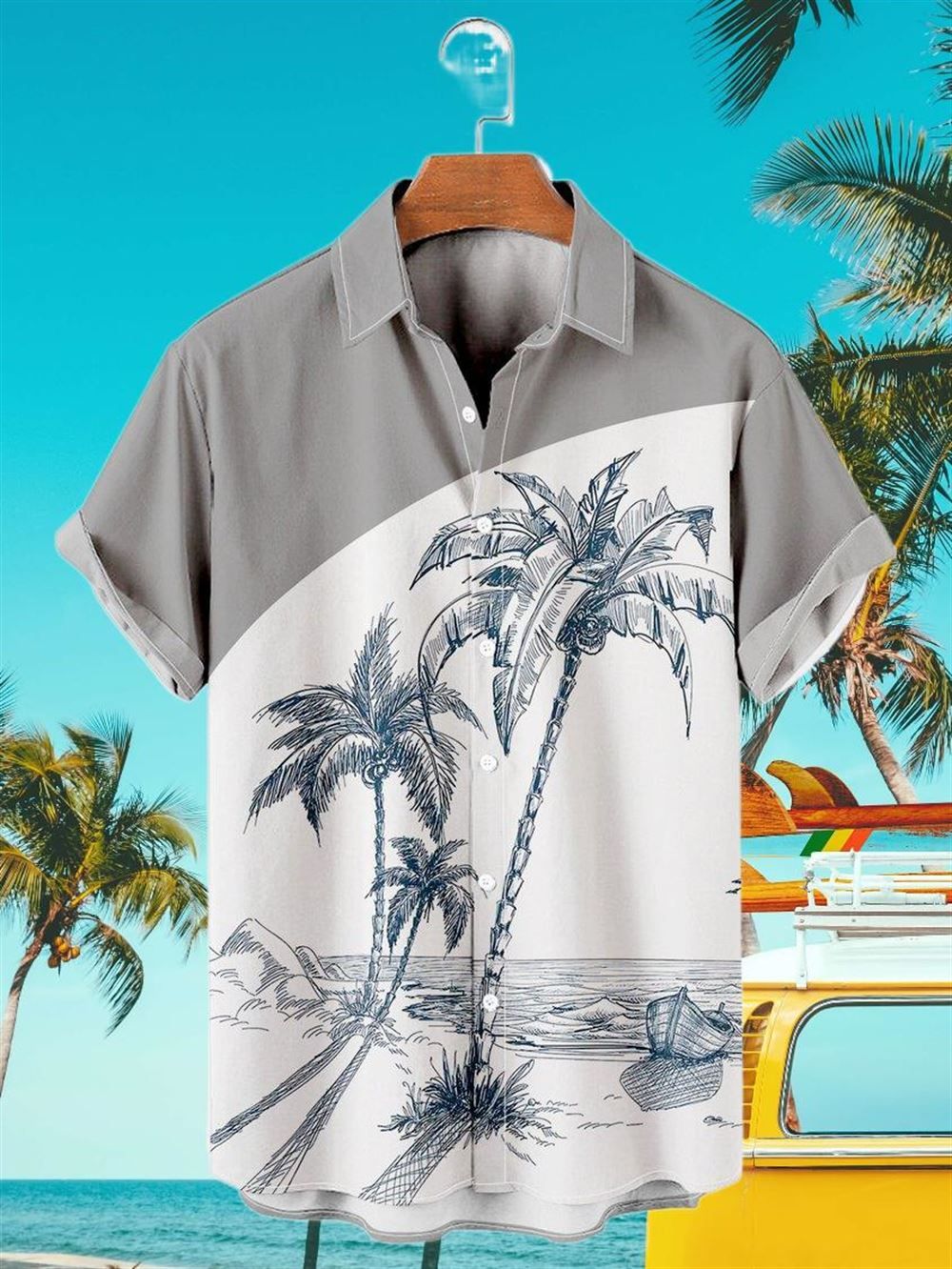 Coconut Print Lapel Loose Short Sleeve Trendy Hawaiian Shirt