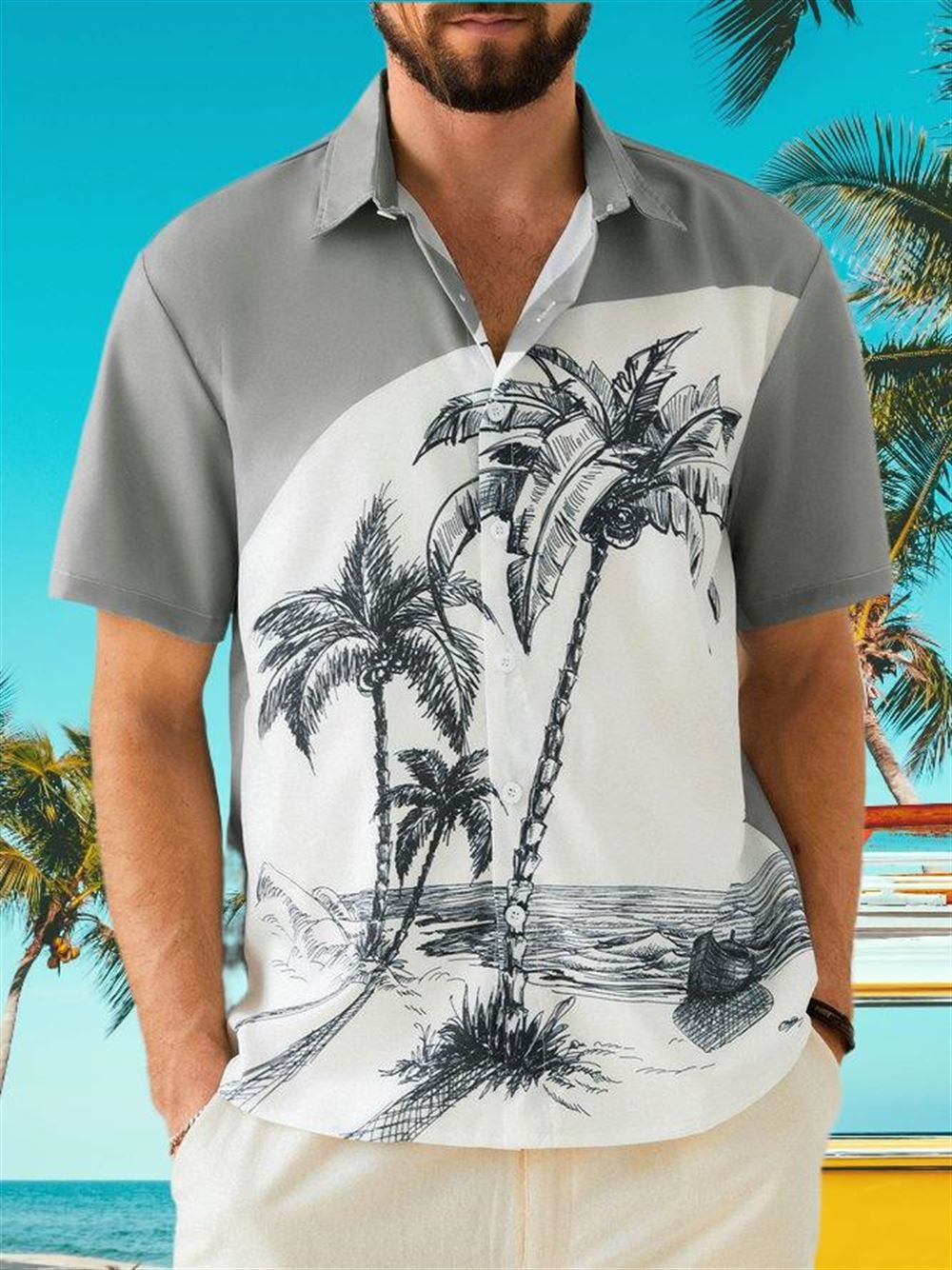Coconut Print Lapel Loose Short Sleeve Trendy Hawaiian Shirt Coconut Print Lapel Loose Short Sleeve Trendy Hawaiian Shirt