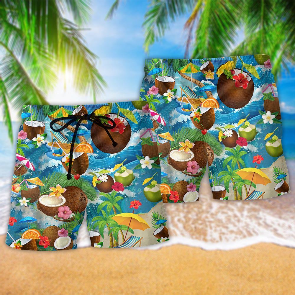 Coconut Summer Time Beaches Trendy Aloha Hawaiian Beach Shorts