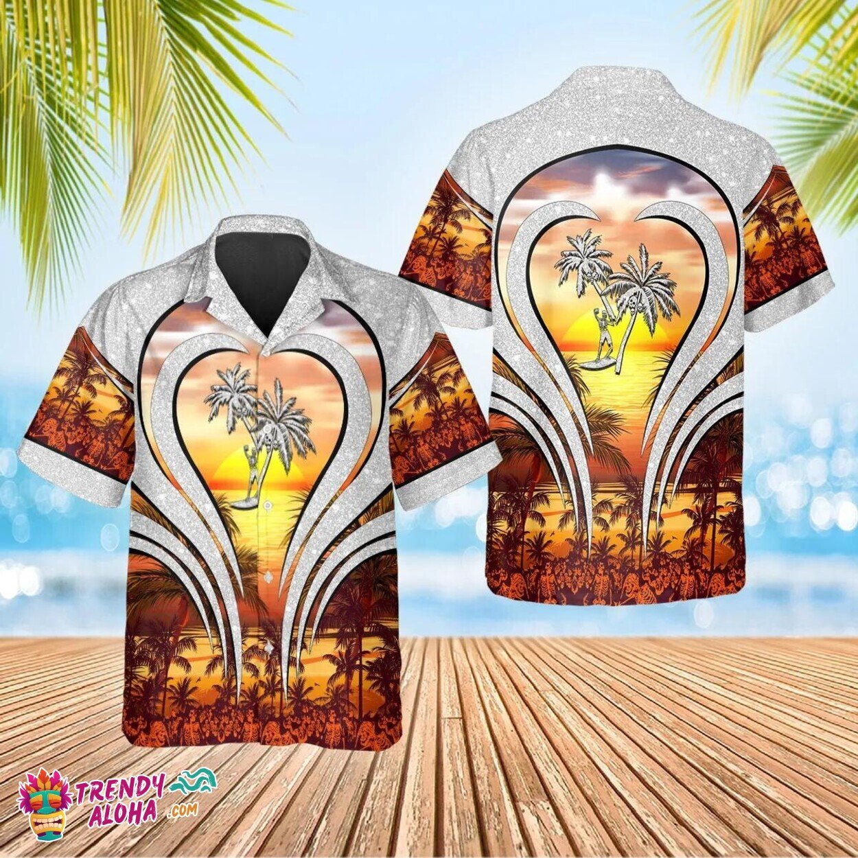 Coconut Tree & Skull Sunset Beach Scene Unisex Aloha Hawaiian Shirt