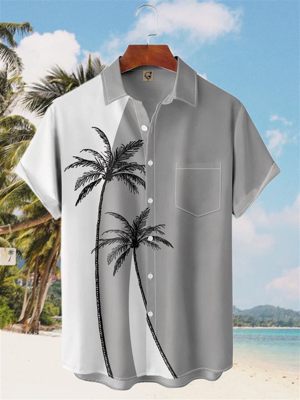 Coconut Tree Colorblock Print Casual Breathable Hawaiian Short Sleeve Shirt Coconut Tree Colorblock Print Casual Breathable Hawaiian Short Sleeve Shirt
