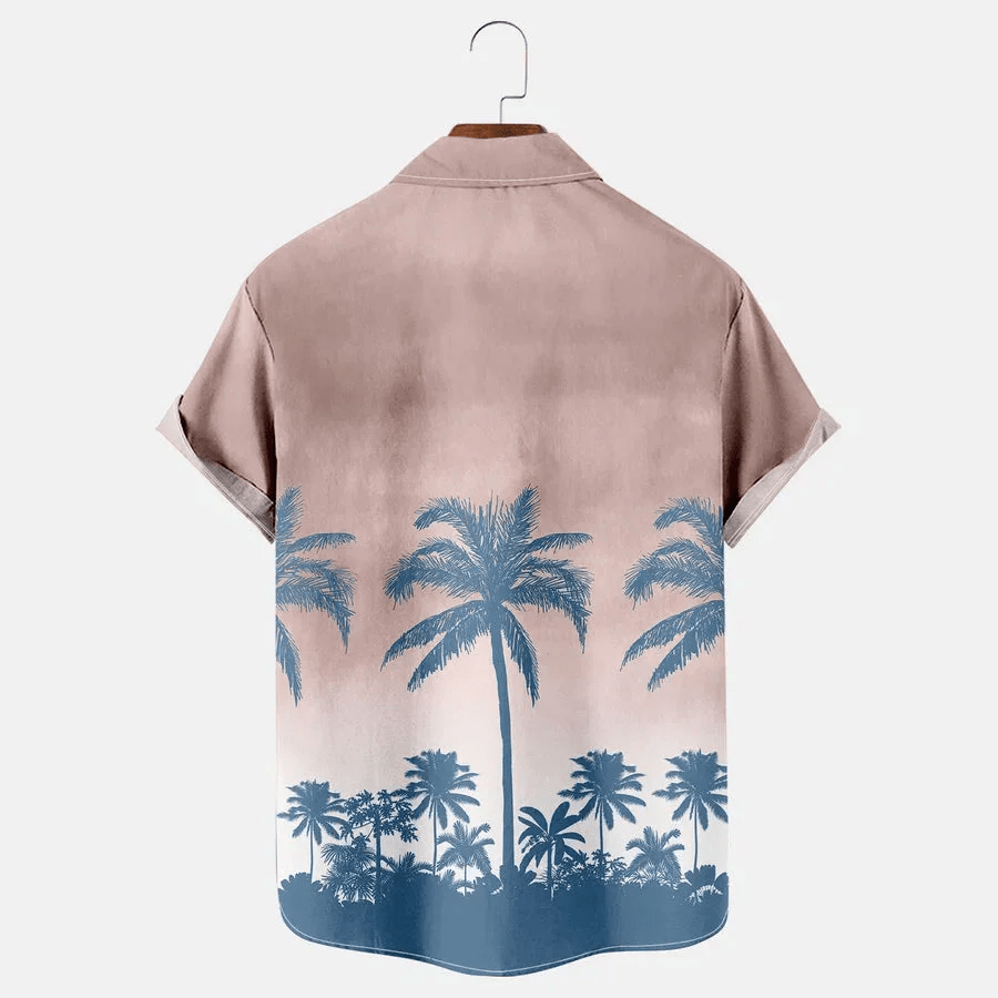 Coconut Tree Printed Casual Breathable Hawaiian Short Sleeve Shirt, Trendy Hawaiian Shirt Vintage, Trendy Hawaiian Shirt For Men, Women