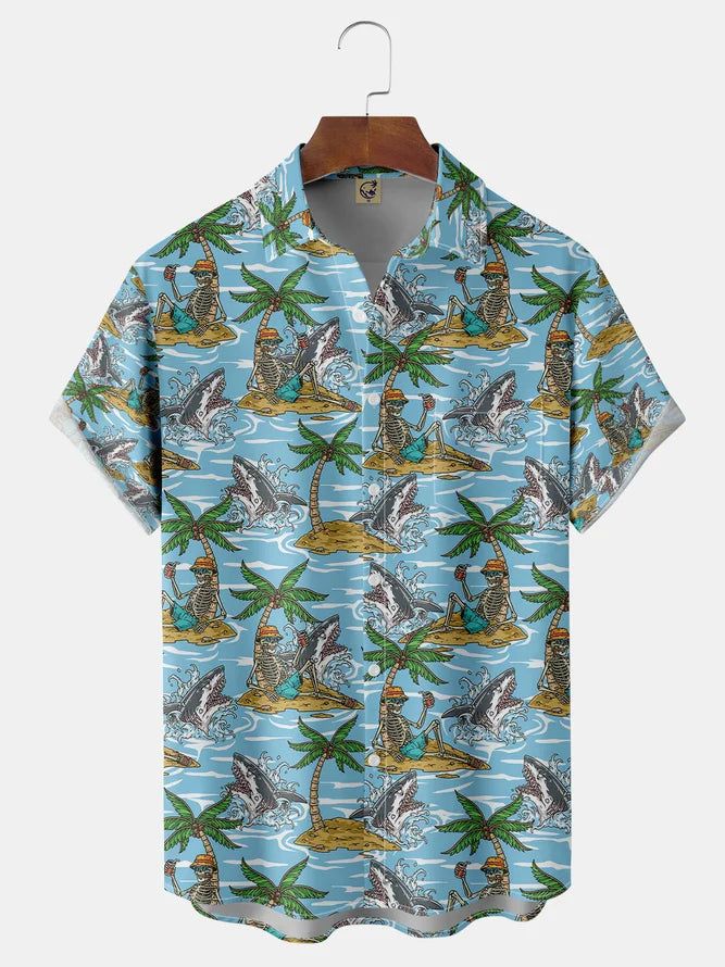 Coconut Tree Skull Chest Pocket Short Sleeve Hawaiian Shirt Coconut Tree Skull Chest Pocket Short Sleeve Hawaiian Shirt