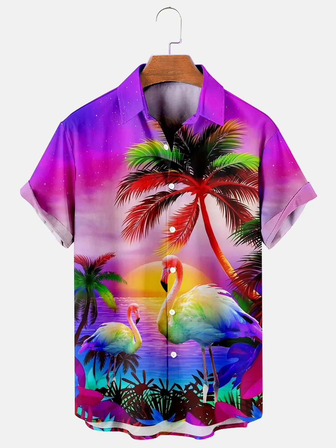 Coconuts And Flamingos Casual Loose Men’s Plus Size Short-Sleeved Trendy Hawaiian Shirt