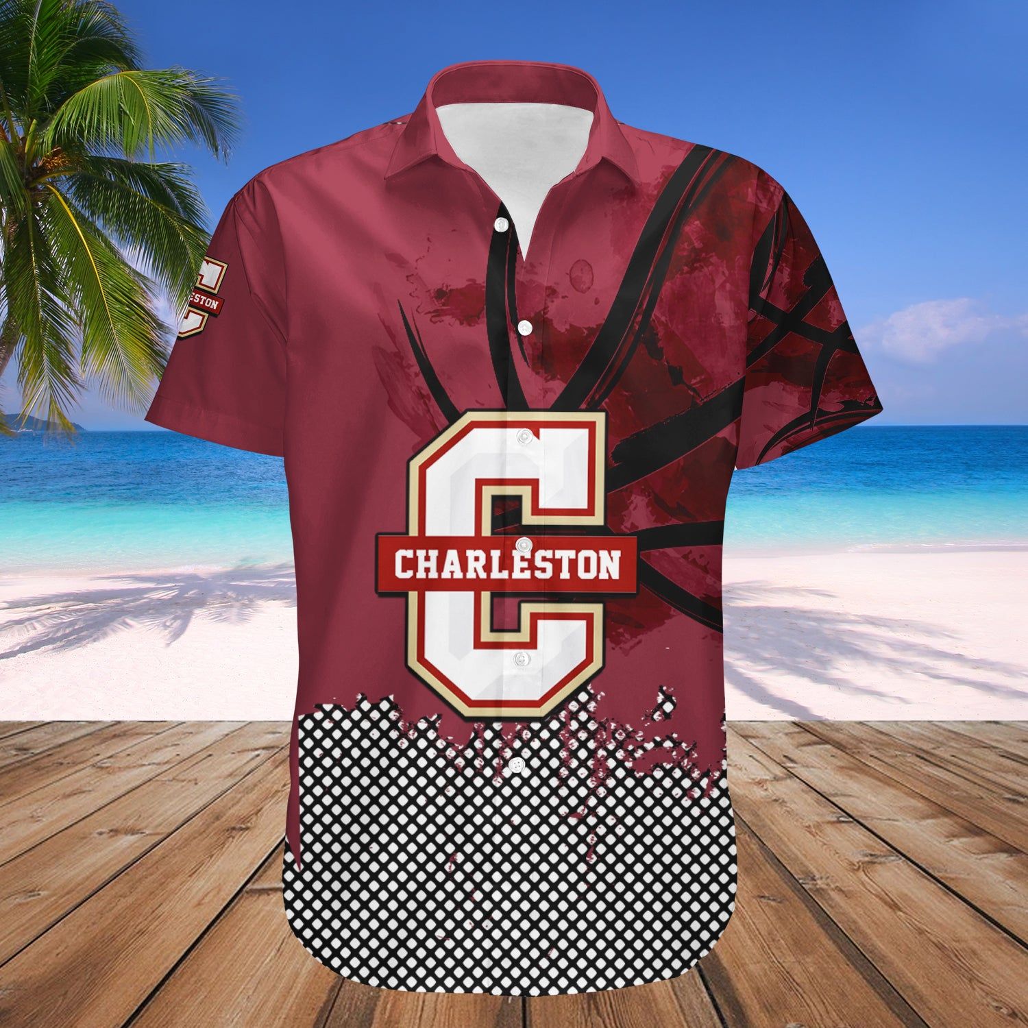 College Of Charleston Cougars Hawaii Shirt Basketball Net Grunge Pattern – NCAA
