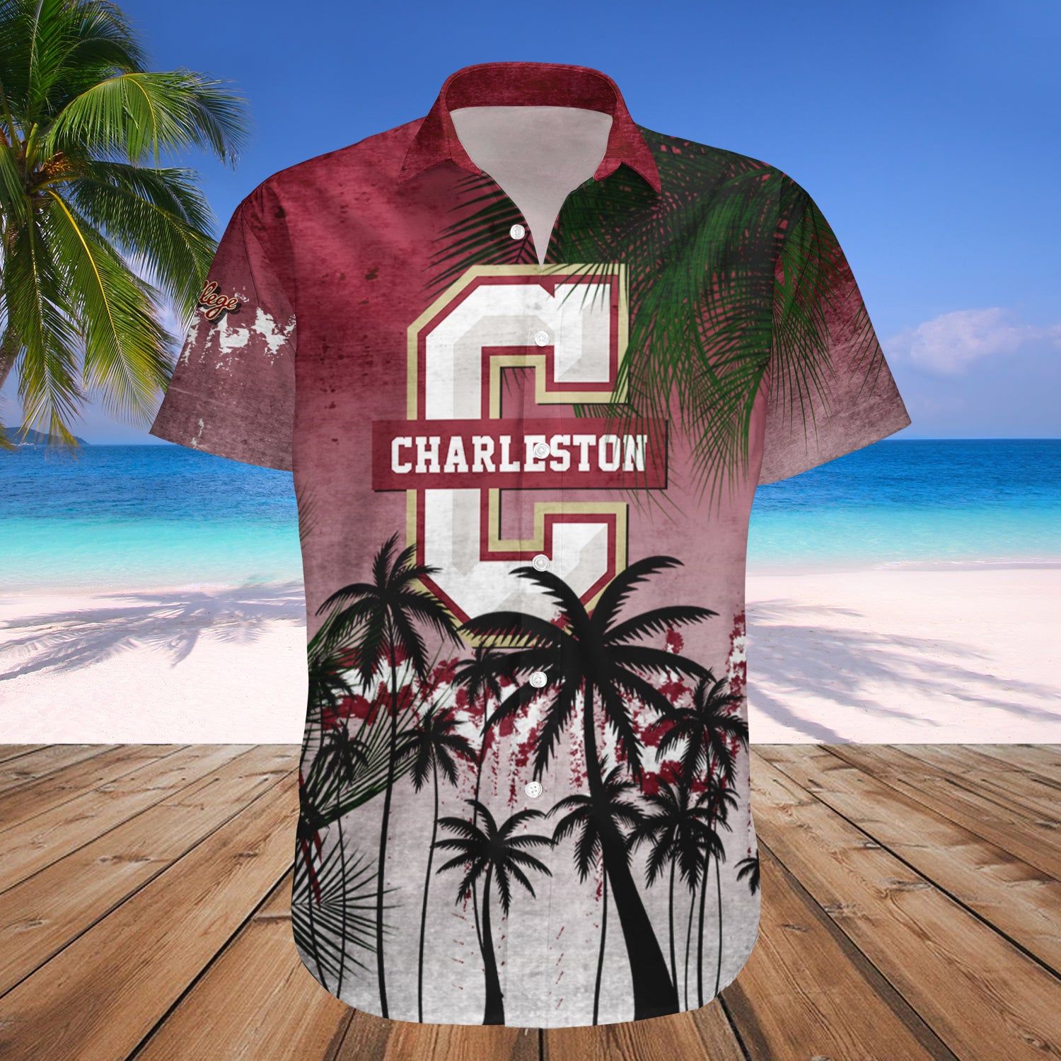 College Of Charleston Cougars Hawaii Shirt Coconut Tree Tropical Grunge – NCAA