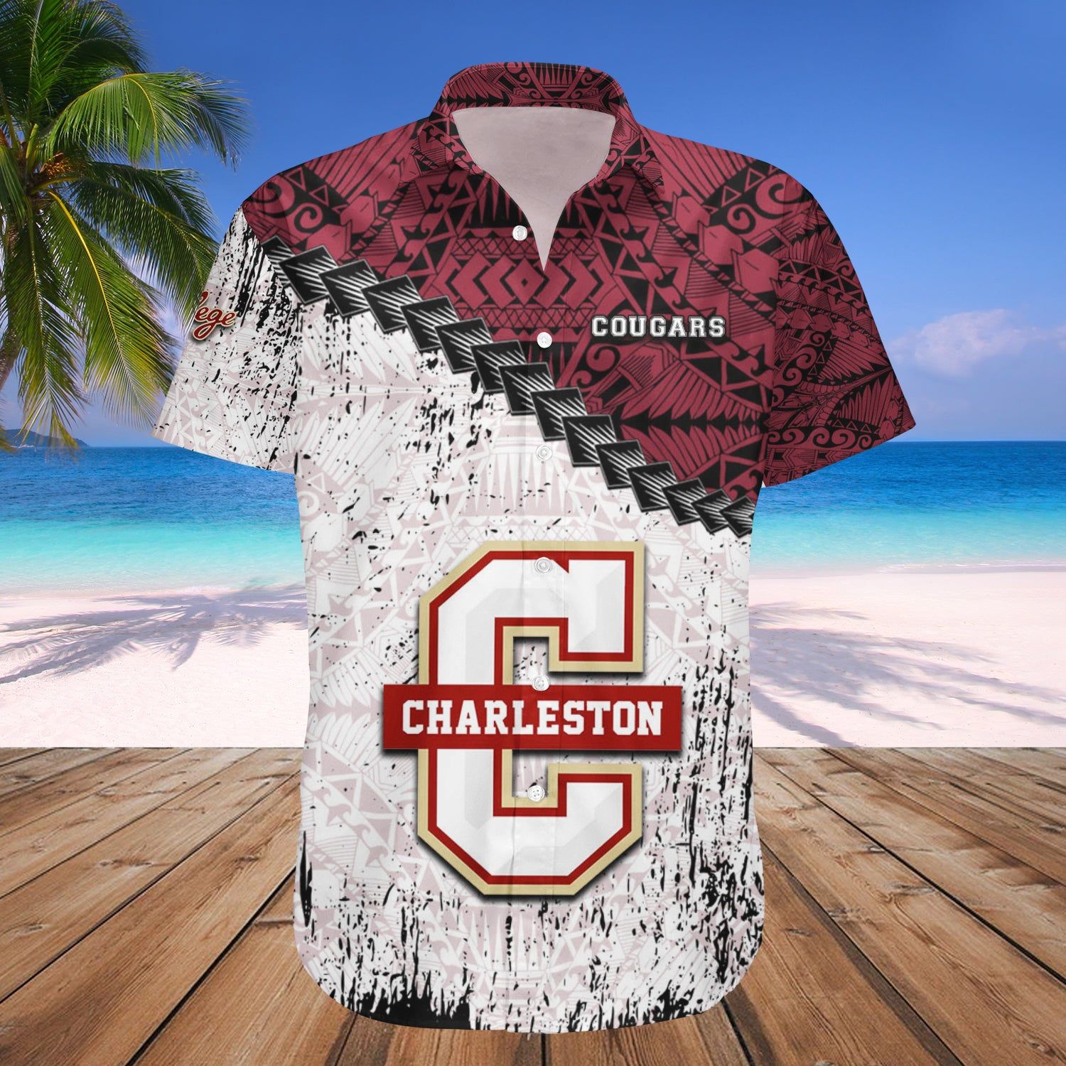 College Of Charleston Cougars Hawaii Shirt Grunge Polynesian Tattoo – NCAA