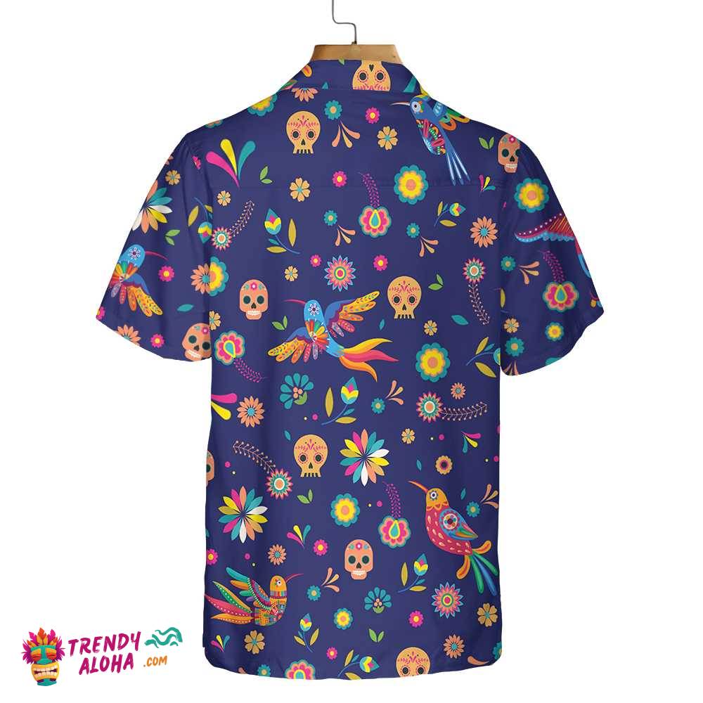Colorful Alebrijes Birds And Bright Floral Mexican Culture Hawaiian Shirt, Mexican Sugar Skull Shirt Colorful Alebrijes Birds And Bright Floral Mexican Culture Hawaiian Shirt, Mexican Sugar Skull Shirt