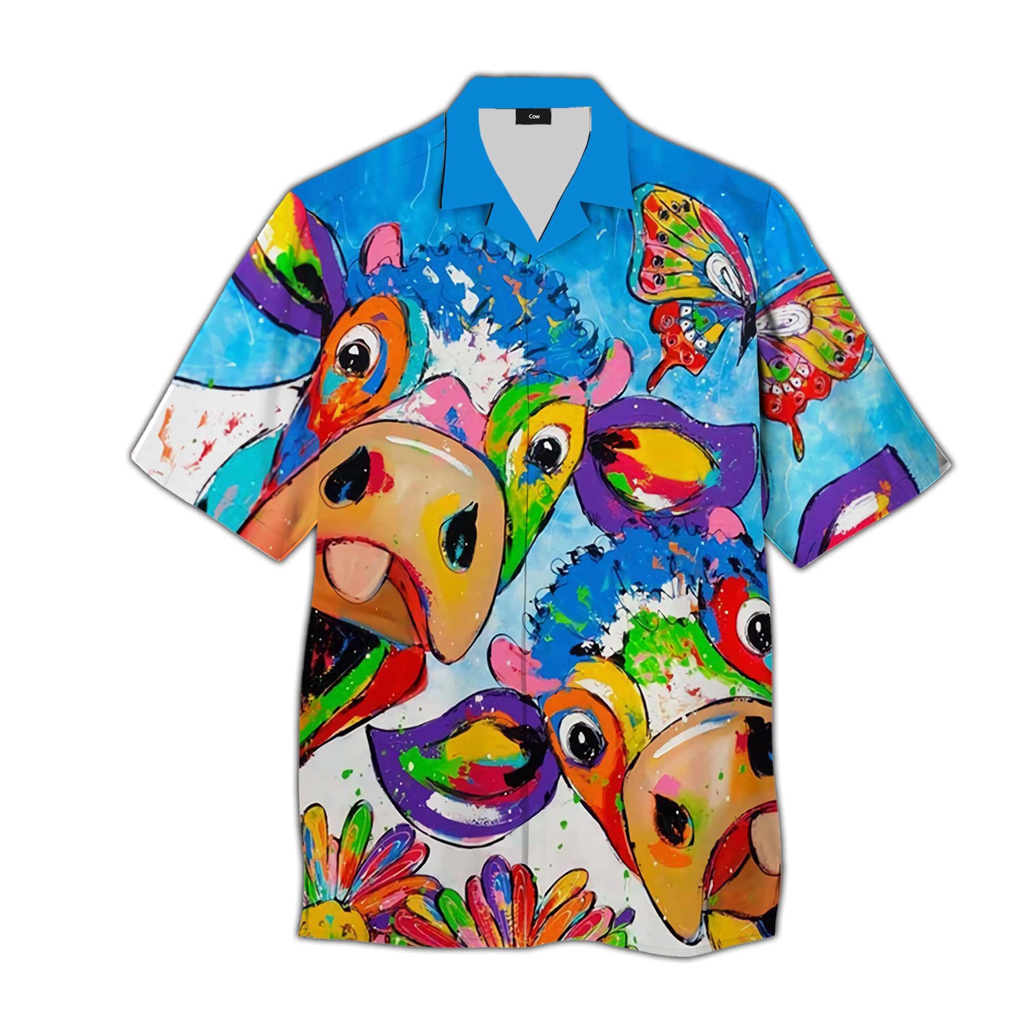 Colorful Cow Design Tropical Hawaiian Shirt for Bovine Fans
