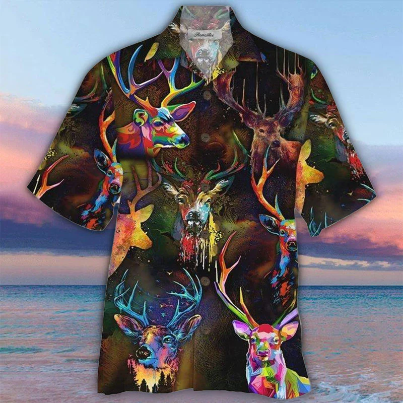 Colorful Deer Display 3D Hawaiian Shirt Vibrant Printed Style