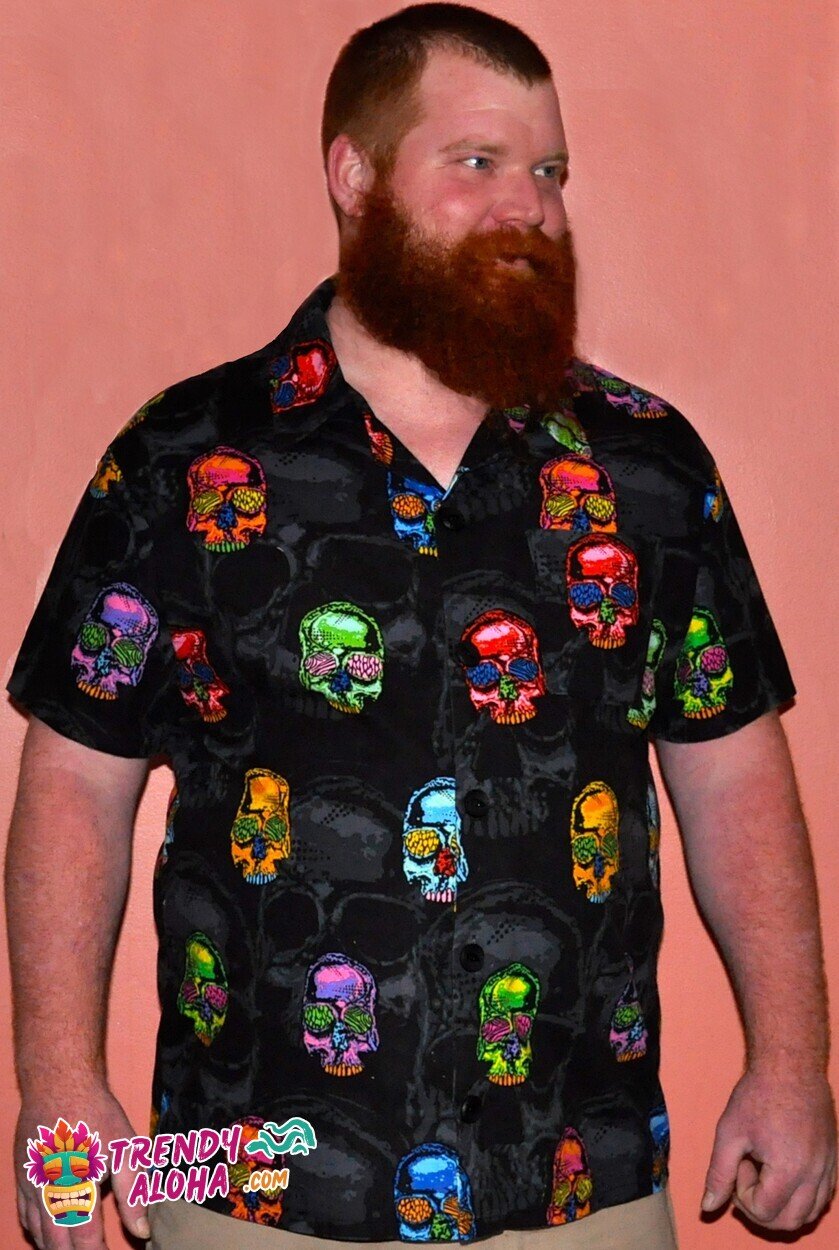 Colorful Dia De Los Muertos Skull Art Inspired Hawaiian Shirt