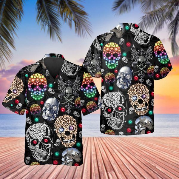 Colorful Diamond Skull 3D Printed Trendy Hawaiian Shirt Men, Skull Flower Hawaiian Aloha Shirt Colorful Diamond Skull 3D Printed Trendy Hawaiian Shirt Men, Skull Flower Hawaiian Aloha Shirt