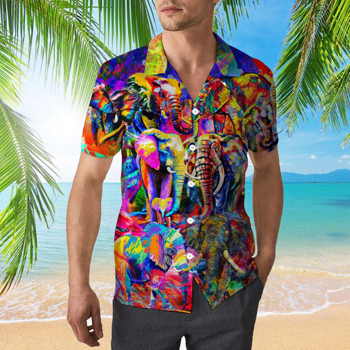Colorful Elephants Trendy Hawaiian Shirt  Aloha Shirt