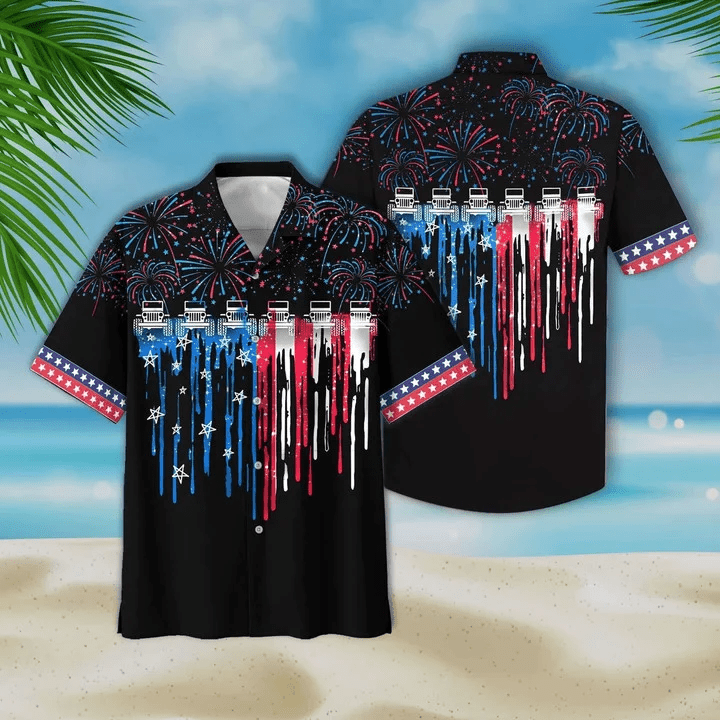 Colorful Firework Black Theme Jee And Flag Trendy Hawaiian Shirt