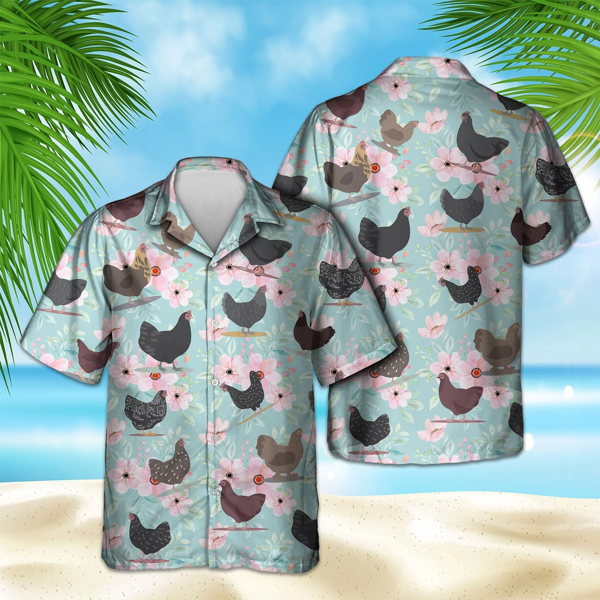 Colorful Floral Chicken Trendy Hawaiian Shirt, Chicken Lover Trendy Hawaiian Shirt For Summer Gifts