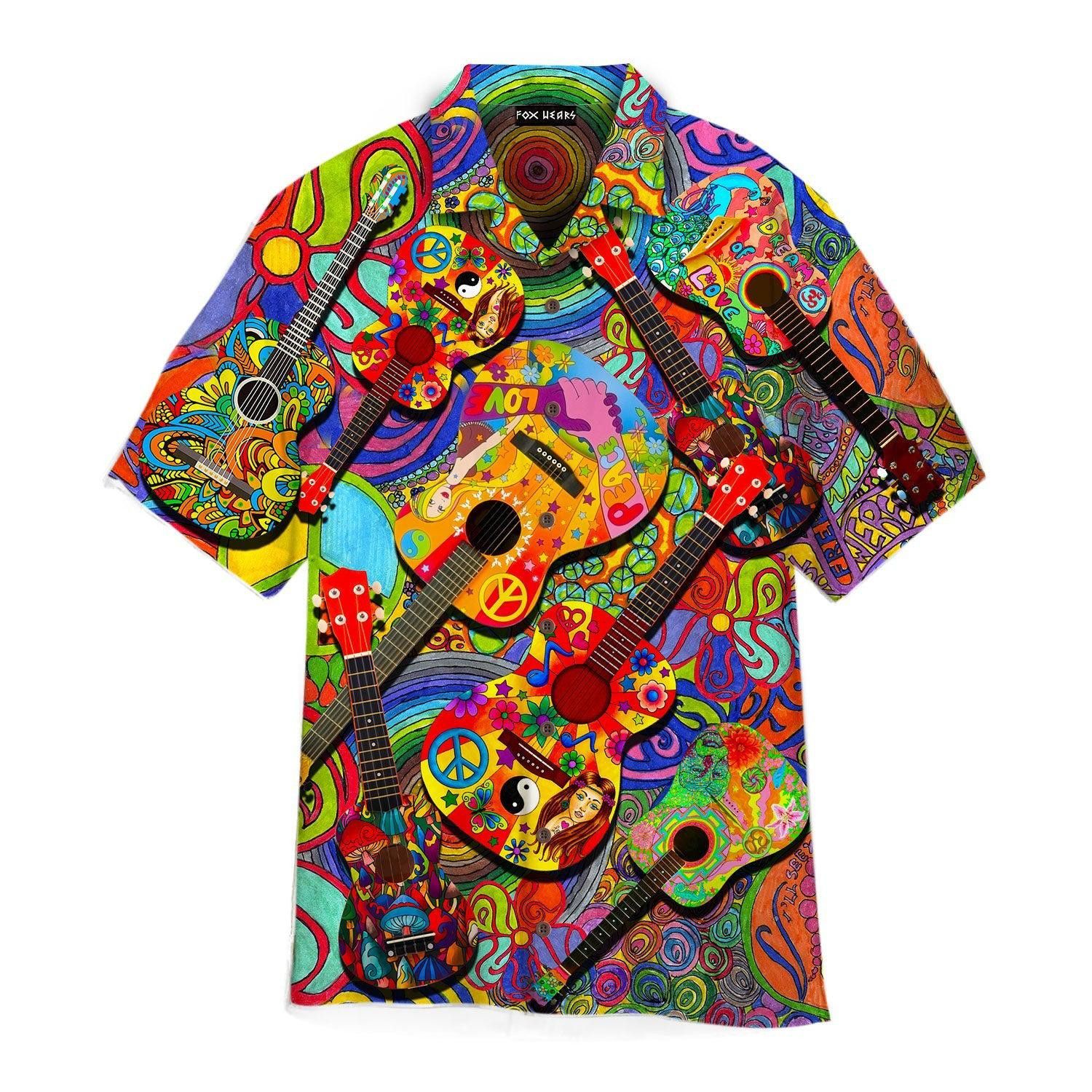 Colorful Guitar Hippie Love Music Hawaiian Shirt