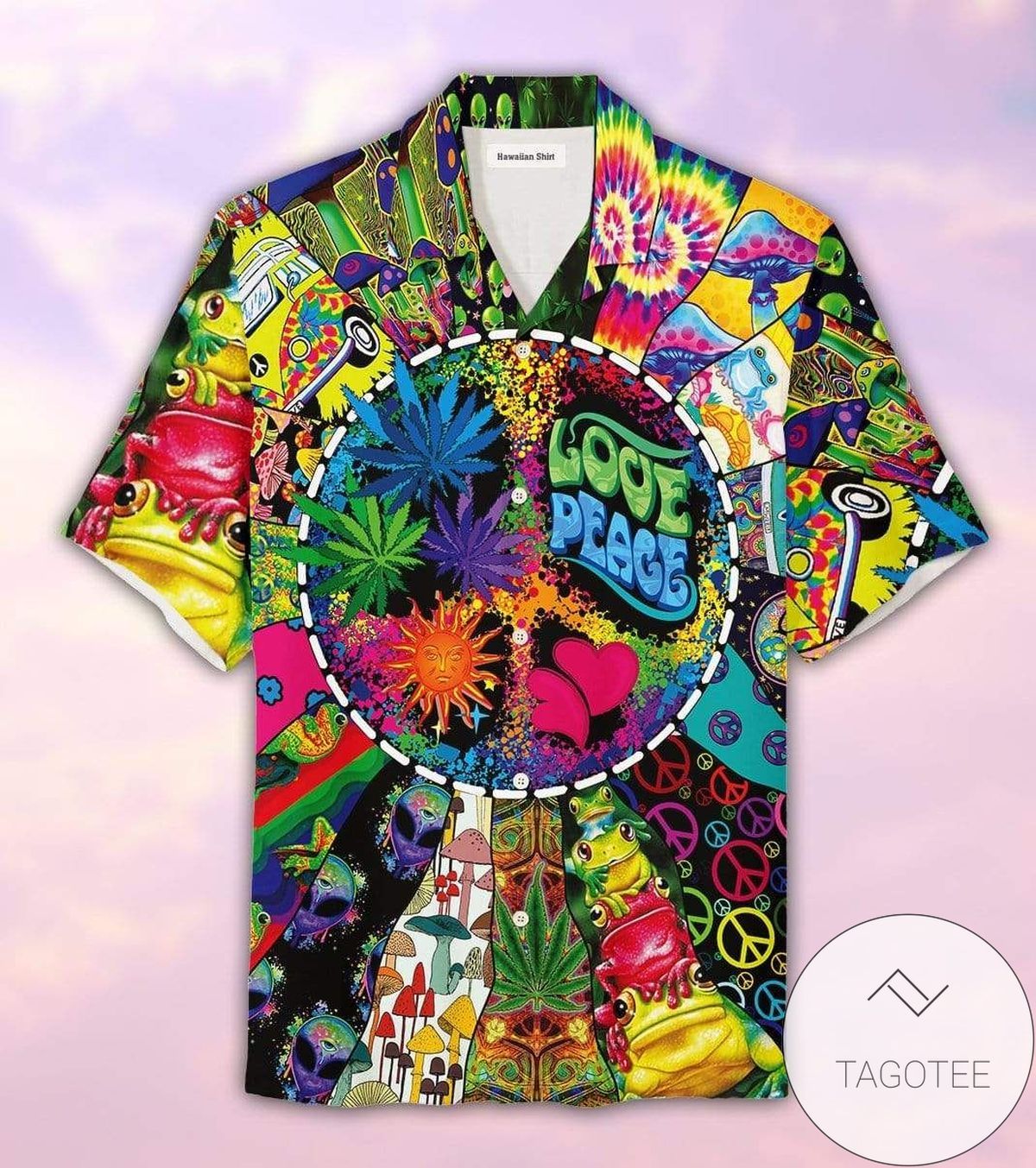 Colorful Hippie Peace Love Weed Unisex Hawaiian Shirts
