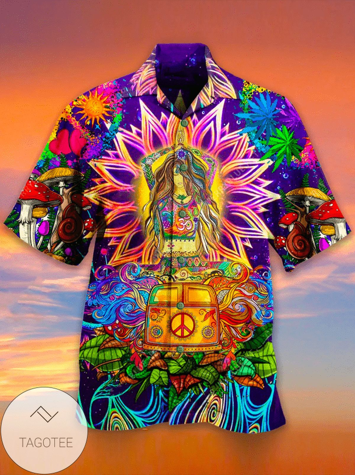 Colorful Hippie Yoga Girl Camper Van Hawaiian Shirts