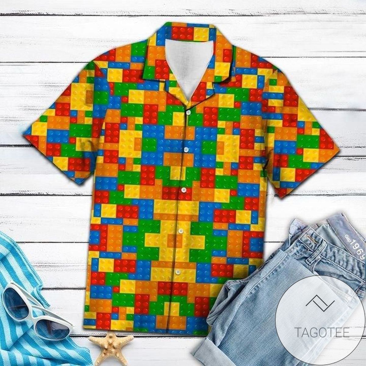 Colorful Lego Blocks Brightening the Hawaiian Shirt