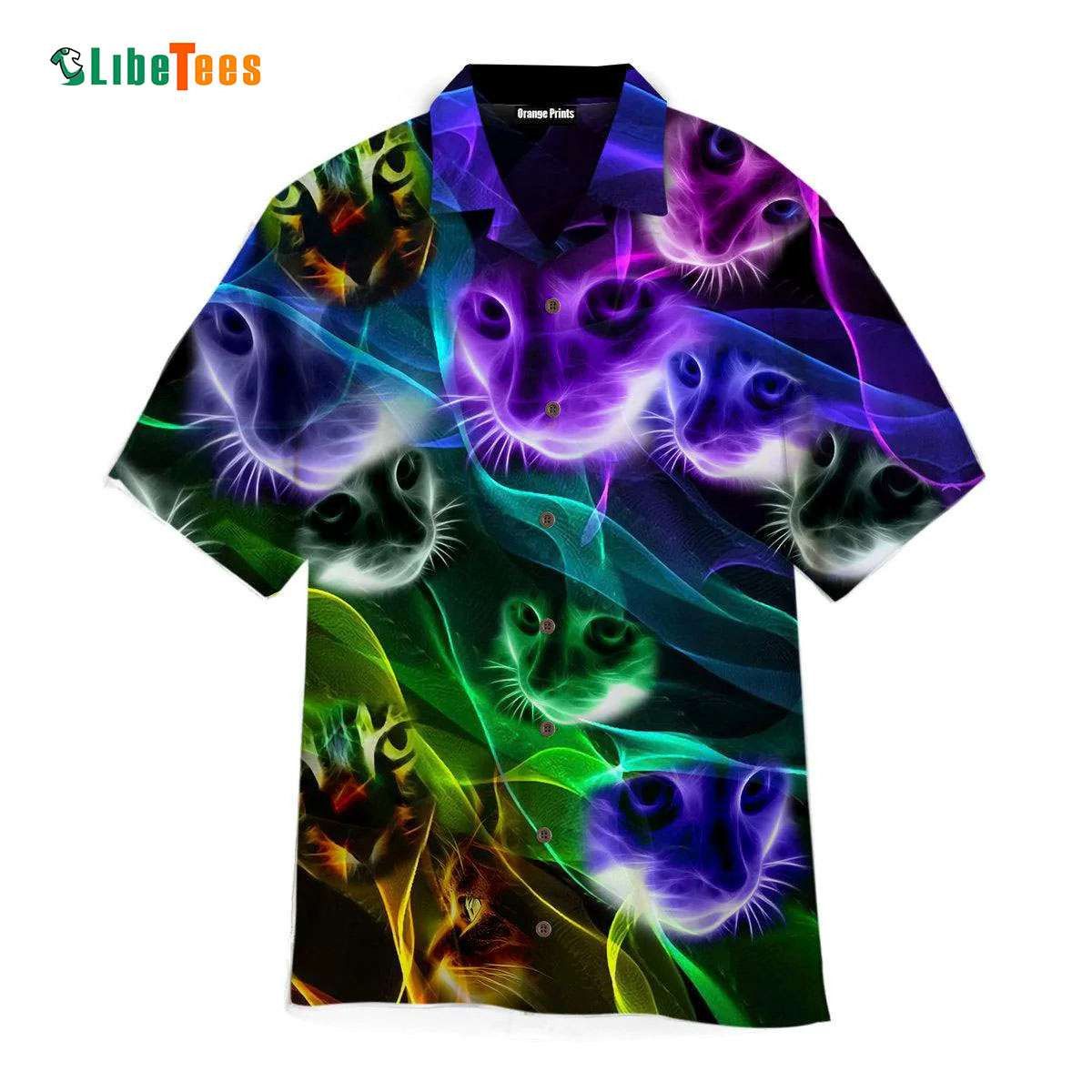 Colorful Light Cat Summer Vibe, Cat Trendy Hawaiian Shirt Perfect Gifts For Your Loved Ones