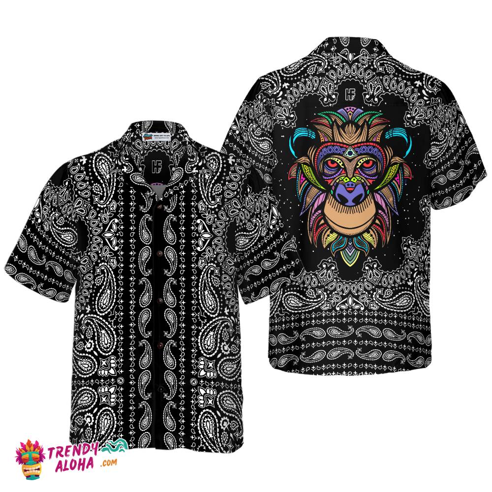 Colorful Monkey With Paisley Pattern Shirt For Men Hawaiian Shirt
